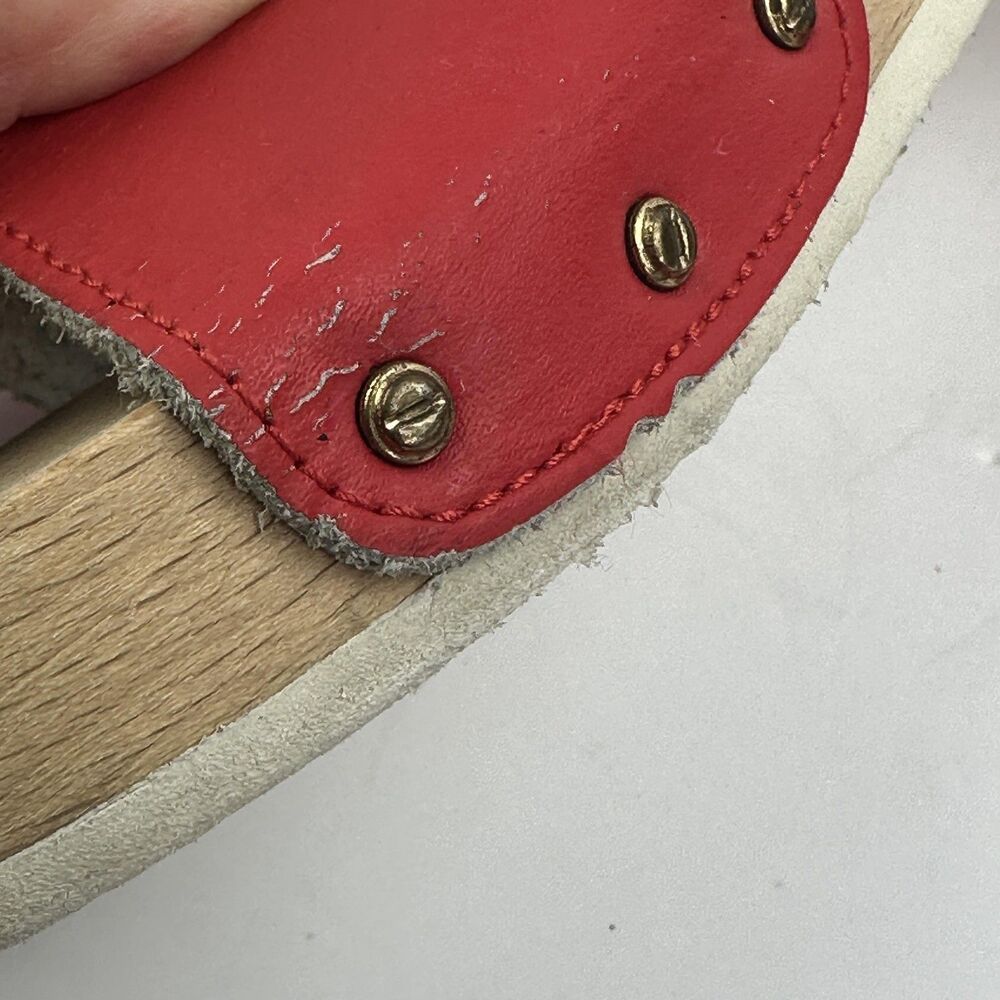 Vtg Dr. Scholl's Original Sandals Womens 8 Red Slide Wood Exercise Shoes Italy - Picture 11 of 11